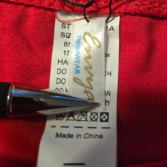 Envya Swimwear One Shoulder Ruffled‎ 2-Piece Bikini Red Swimsuit  Size S NWT - Picture 6 of 9